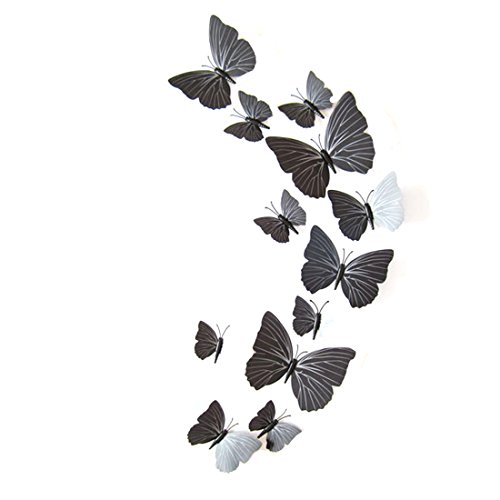 50 * 82 cm 12 St¨¹ck schwarz 3D Schmetterling PVC DIY Wand Aufkleber Removable Wandhauptdekor Plakat Hintergrund