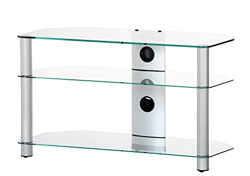 RO&CO M-903 TG - Mueble TV de 3 estantes. Vidrio Transparente/Chasis de Color Gris. Ancho 90 cms.