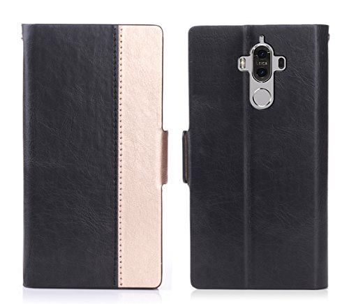 TopAce High Quality PU Cuero Funda Flip Cover Caso para Huawei Mate 9  Negro 