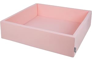 KiddyMoon Skumbollhav 120 x 30 cm/inga bollar, stor fyrkant med plastbollar, certifierat, tillverkat i EU, rosa: puderrosa-pärlemor-genomskinligt