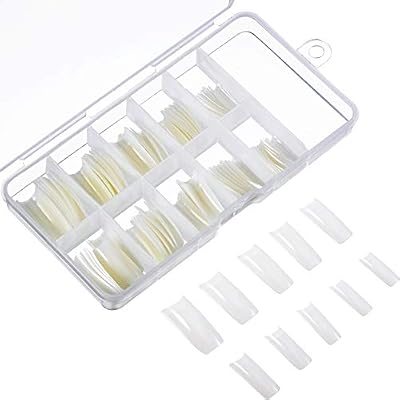 Hotop Faux Ongles Artificiels en Acrylique DIY Faux Ongles Acrylique Gel UV Art Tips (100 Pièces, Français Naturel Translucide)