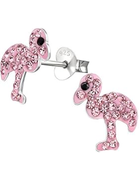 Laimons Kids Kinder-Ohrstecker Kinderschmuck Flamingo Rosa Glitzer Sterling Silber 925
