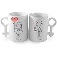 Tassen zum Jahrestag, Tassen mit Namen, 2er Tassen-Set, Romantische Tassen - Personalisiert mit Namen - zwei weiße Kaffetassen im Set, Tassen zum Valentinstag