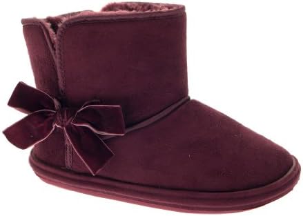WOMENS SLIPPERS BOOTS WINTER WARM BOOTIES LADIES GIRLS VELVET BOW FAUX SUEDE FULLY FUR LINED PURPLE 8
