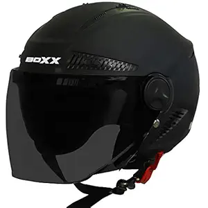 Steelbird SBH-24 Boxx ABS Open Face Unisex Helmet Fitted with Clear Visor and Extra Smoke Visor (Medium 580 mm, Matt Black)