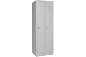 furni24 Garderobenschrank 60x50x180cm Garderobenspind Umkleidespind Spind Schrank Kleiderschrank Abschließbar grau 2-türig 30cm Abteilbreite fertig montiert Verschiedene Ausführungen verfügbar