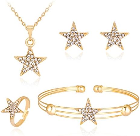 Hmeng Lady Women Girls Beautiful Rhinestone Earrings Necklace Bracelet Ring Jewelry Set (G)