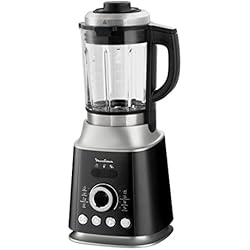 Moulinex LM962B10 Blender Chauffant Ultrablend Cook Mixeur Électrique Bol Verre Capacité 2L Soupe Coulis Compote Lait Végétal Smoothie Glace Pilée 10 Vitesses Pulse 1300W Gris et Noir
