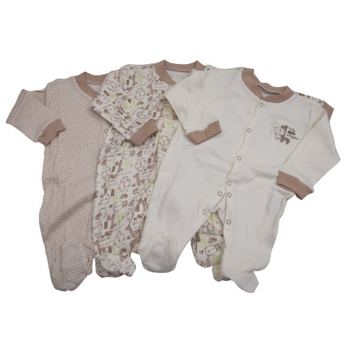 Baby Patterned Long Sleeve Sleep Suits Boy, Girl and Unisex Options (Pack of 3) (Height: 56cm Weight: 4.5kg (Newborn)) (Cream)