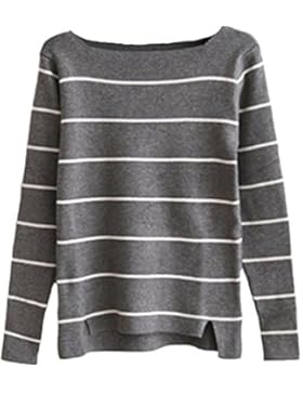 Donna Maglione in Righe Maglia Pullover Jumper Sweatshirt