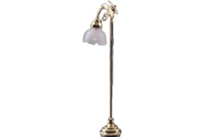 Melody Jane Dolls House Gold Brass Floor Light White Fluted Shade Electric Standard Lamp 12V