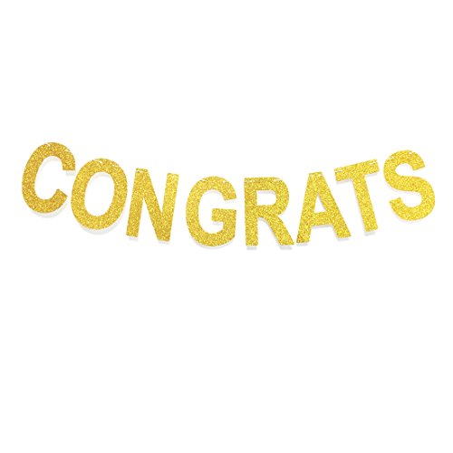 Andgo Congrats Gold Glitter Banner for Baby Shower, Birthday Party, Graduations, Wedding, Retirement,Team Party