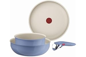Tefal Ingenio Blue 4-Piece Non-Stick Cookware Set – Induction Frying Pan, Wok, Saucepan, Detachable Handle, Oven Safe, Stackable, Compact RV Kitchen Organiser, L8294S04