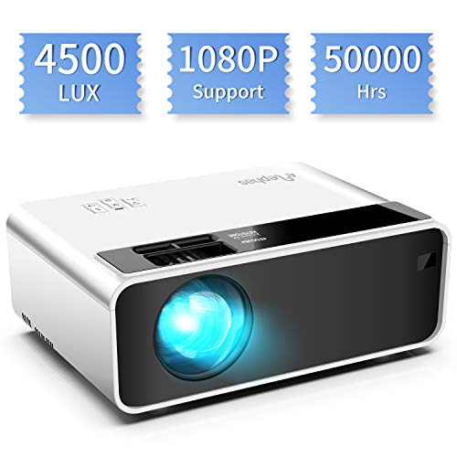 Mini Projector, ELEPHAS Video Projector 4500 lux with 50,000 hrs Long Life LED Portable Home Theater Projector 1080P Supported, Compatible with Fire TV Stick, PS4, PC via HDMI, VGA, TF, AV, and USB