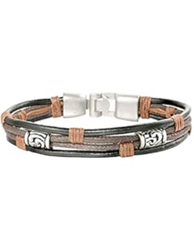 Schwarz Silber Braun Leder Armband | Unisex Geflochten Armreif | Metall Legierung Lederband mit Klickverschluss