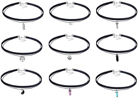 Jade Cherish Choker Necklaces Set Black Velvet Lace Leather Adjustable Tattoo Neck Chokers with Necklace Exterder 2Inch Used for Women Girls Teens