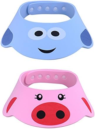 Baby Shampoo Shower Hat, Pack of 2 Adjustable Kids Protection Cap Bath Hair Washing Shield (Blue + Pink)