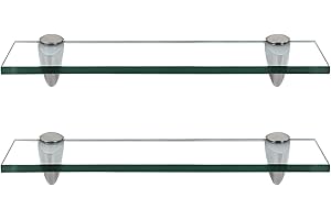 Randaco Lot de 2 étagères en Verre Transparent avec Support Mural et Verre de sécurité ESG de 8 mm et Support, idéal comme étagère de Douche (30 x 10 x 0,8 cm)