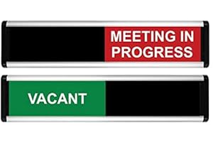VIRO DISPLAY Vacant/Meeting in Progress Sliding Door Sign from ViroDisplay® - Green/Red Edition - 214 x 60mm - Anodised Aluminium Profile - Durable Printed Surface - Black Sliding Panel - Self-Adhesive Fixing