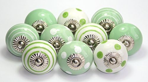 Green pairs collection set of 10 Handemade ceramic knob for cupboards drawers etc