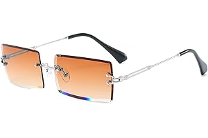 YUELUQU Retro Rahmenlose Sonnenbrille für Damen Herren Mode Retro Rechteck Brille Quadratische durchsichtige Sonnenbrille