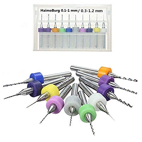 HaimoBurg 20 pcs Micro PCB Brocas Taladro Drill Bits 0.1mm -1mm y 0.3mm-1.2mm Accesorio Útil en Box
