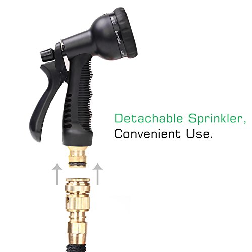 Nuovoware Gartenschlauch, 5M Garten Schlauch Wasserschlauch Gartenteichschlauch mit 8 Spray Modi und abnehmbare Düse für die Bewässerung, Autowäsche, Messing Ventilverbinder + Latex Innenrohr + Polyester Schlauch Gurtband, Schwarz - 8