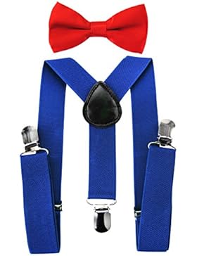 axy Kinder Blaue Hosenträger-Y Form mit Fliege- 3 Clips EXTRA STARK