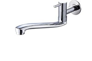 AIDE Rubinetto per lavello dell'acqua fredda a parete, rubinetto in ottone con maniglia singola per cucina, giardino, lavanderia all'aperto con tubo in acciaio inossidabile, cromato, 22,9 cm