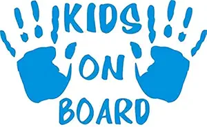 Childrens Hand Print Kids Hands Child on Board Sign Sticker Car Bumper Sticker House Window Stickers Each Sticker Approx 7.5x5.5 Size (Blue)