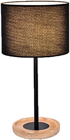 ZH Wooden bedroom lamp cloth lamp warm study atmosphere of the fashion simple eye lamp decoration lamp , black cover + white light bulb