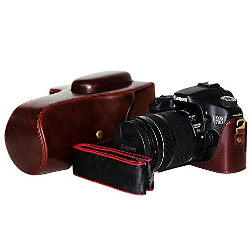 First2savvv XJPT-70D-10 brun fonc   PU cuir   tui housse appareil photo num  rique pour Canon EOS 70D 60D avec Lens 18-135mm 18-200mm 15-85mm 17-85mm   corde Lens