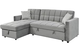 IBERA HOME Sofá Cama Chaise Longue 210x145 cm - Chaise Longue Reversible Ambos Lados con Arcón, Sofa Rinconera con Sistema de Arrastre, Armazón de Pino Macizo - Gris Terciopelo