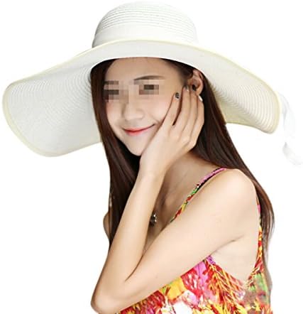 Stofirst Summer Women Girls Fashion Korean Style Anti-sun UV-proof Wide Brim Sunhat Foldable Breathable Straw Hat Floppy Beach Cap(Milky white)