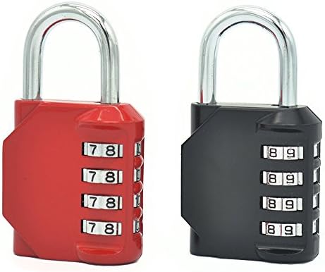 Combination Padlock with 4 Digit Made from Zinc Alloy Suitable for School and Gym Locker,Toolbox,Fence,Cabinet, Storage (black &amp; red)