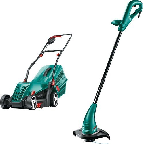 Bosch Rotak 32r Electric Rotary Lawnmower And Trimmer Twin Pack