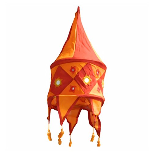 Indischer Lampenschirm rot - orange 48cm Baumwolle Dekolampe Orient Hängelampe