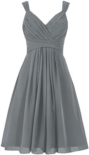 HWAN Women's V Neck Chiffon Straps Bridesmaid Dress Short Prom Gown