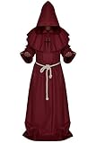 Qincos Traje Medieval Encapuchado Disfraz de Monje Medieval Sacerdote con...