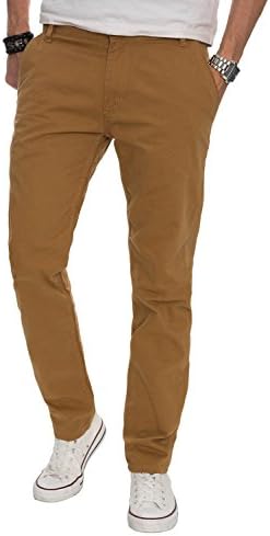 A. Salvarini Mens Designer Chino Pants Regular Fit Casual Trousers Straight Leg AS016 [AS016 - Camel - W36 L32]
