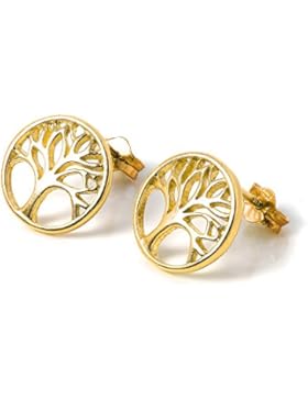 18K in Gold getauchtes Sterlingsilber Lebensbaum Ohrstecker