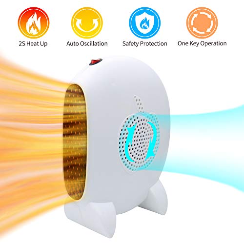 Termoventilatore Elettrico, Stufetta Elettrica Termoventilatore Portabile 1000W con protezione da surriscaldamento e ribaltamento (bianco)