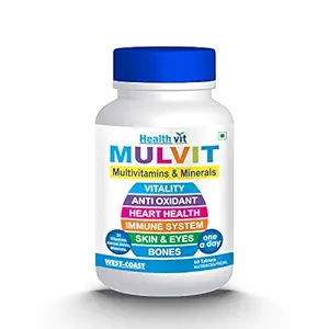 Healthvit Mulvit Multivitamins and Minerals with 31 Nutrients (Vitamins, Minerals and Amino Acids) | Anti-Oxidants, Beauty Blend | Energy, Brain, Bone Health - 60 Tablets