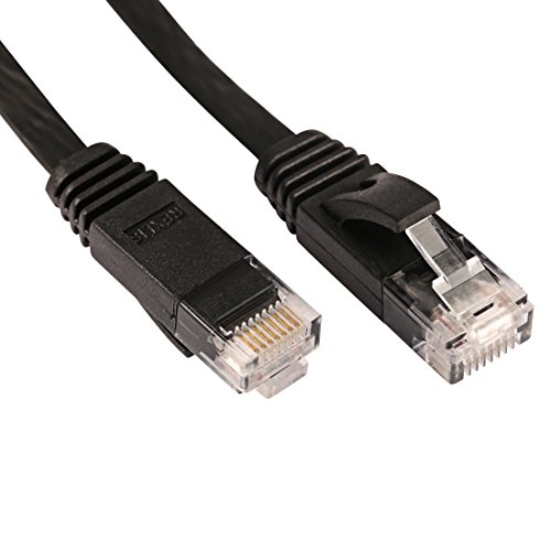 3.0m (meter) Cat.6 flaches Ethernet Gigabit Lan Netzwerkkabel (nach oben / unten kompatibel) / Breitbandkabel | Patchkabel / Flachkabel | 2 RJ-45 Stecker | Stecker mit Biegeschutzmantel | Farbe: schwarz