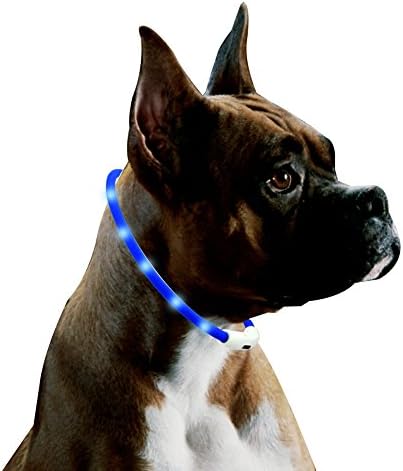 LED Dog Collar, USB Rechargeable Light Collar Waterproof, Ultra Bright Luminous Dog Safety Collar, Size Adjustable Cut to Fit Any Size Dogs. (Blue)