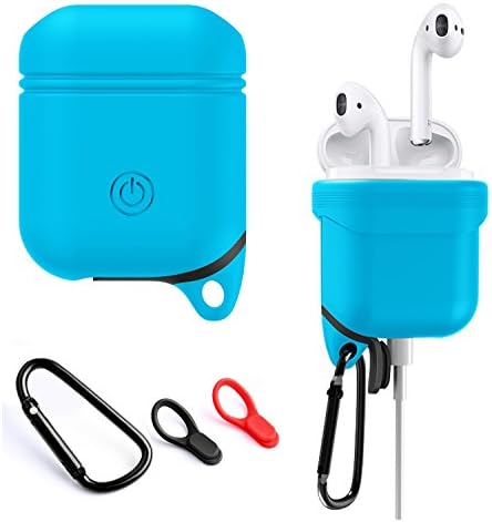 Airpods Case Cover with Keyring, Mocasor Premium Silicone Cover Kit Dust Proof Waterproof Shock Protective Skin Replacement Accessories Designed for Apple Wireless Earphones (Blue)