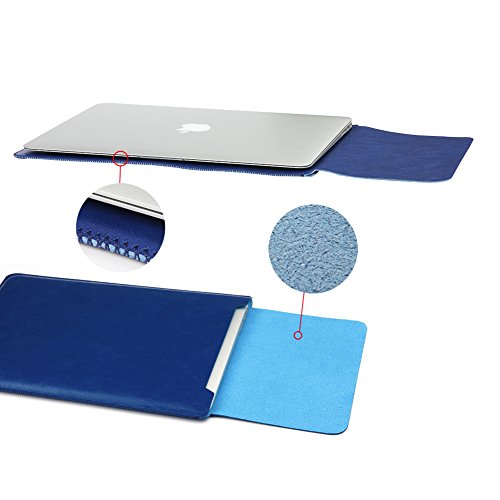 GENORTH® Weiche Hülle Leder Tasche für MacBook Air & Macbook 12 Wasserdicht mit Schutz Tasche für Maus und Netzteil (12 Zoll, Blau) - 3