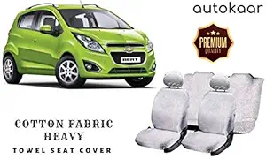 AUTOKAAR Cotton Fabric Heavy White Towel SEAT Cover for Chevrolet Beat