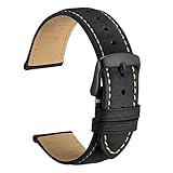 WOCCI Vintage Leder Uhrenarmband 18mm mit Schwarzer Schnalle, Ersatz Armbanduhr Unisex (Schwarz)