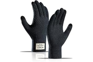 BSLVWG Winter Touch Screen Gloves Men Anti-Slip Thermal Gloves Knit Mens Gloves Thickened Elastic Windproof Cuff Warm Fluff Lining for Driving Running Sport Typing